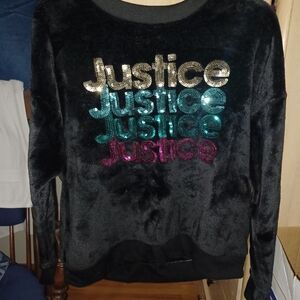 Justice Velour Black Fuzzy Sweatshirt with Multicolor Sequins